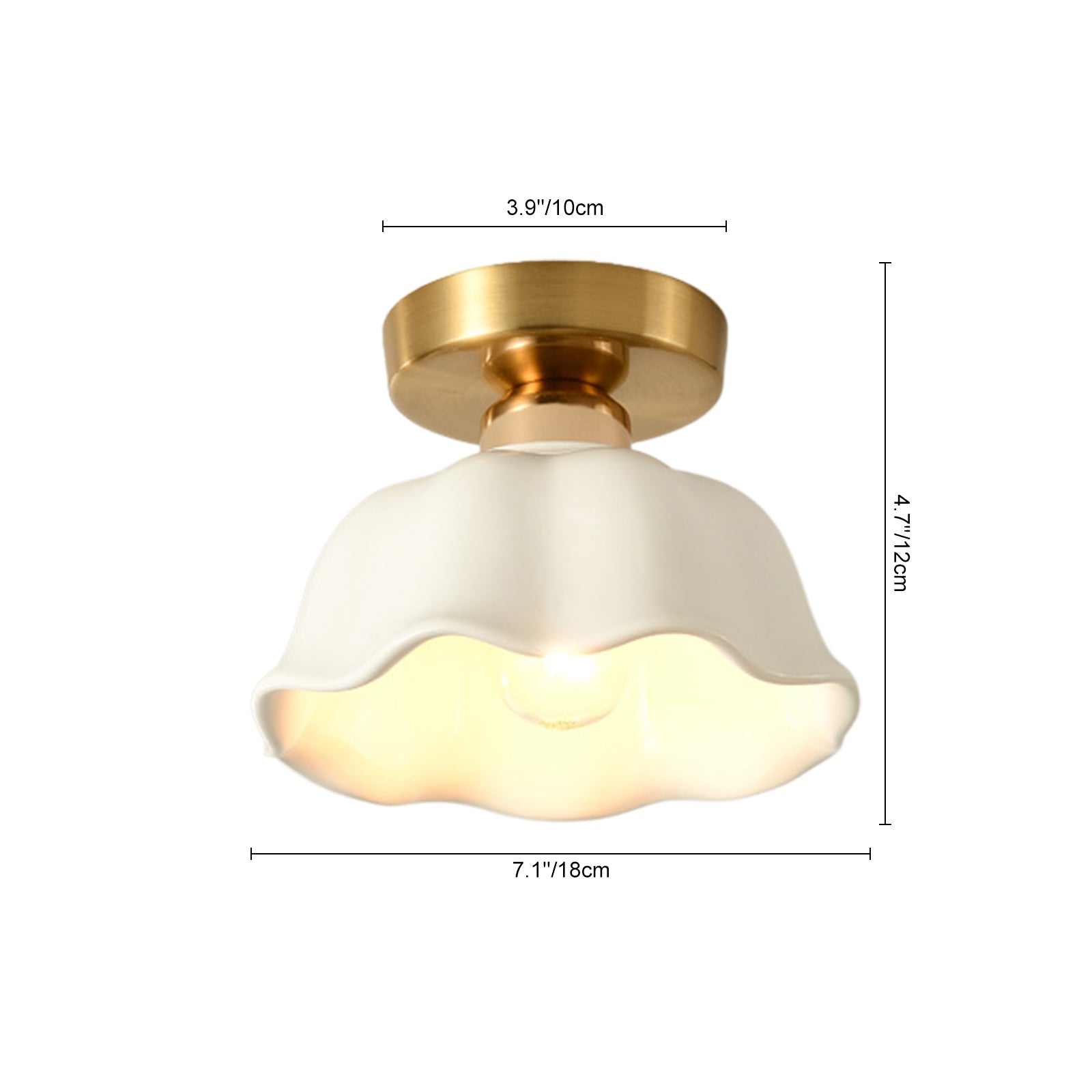 Luz de Techo de Cerámica Blanca con Diseño de Flor Escallopada Retro Minimalista de 1 Luz