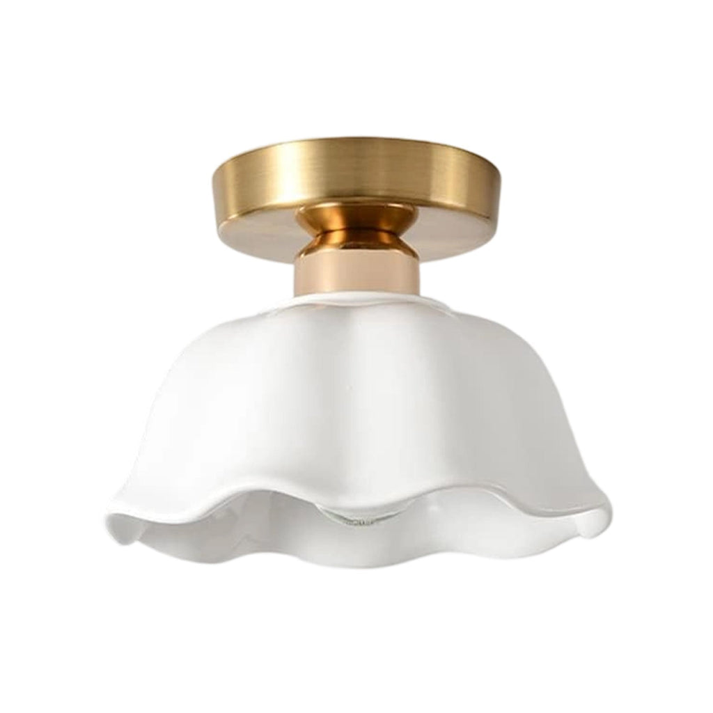 Luz de Techo de Cerámica Blanca con Diseño de Flor Escallopada Retro Minimalista de 1 Luz