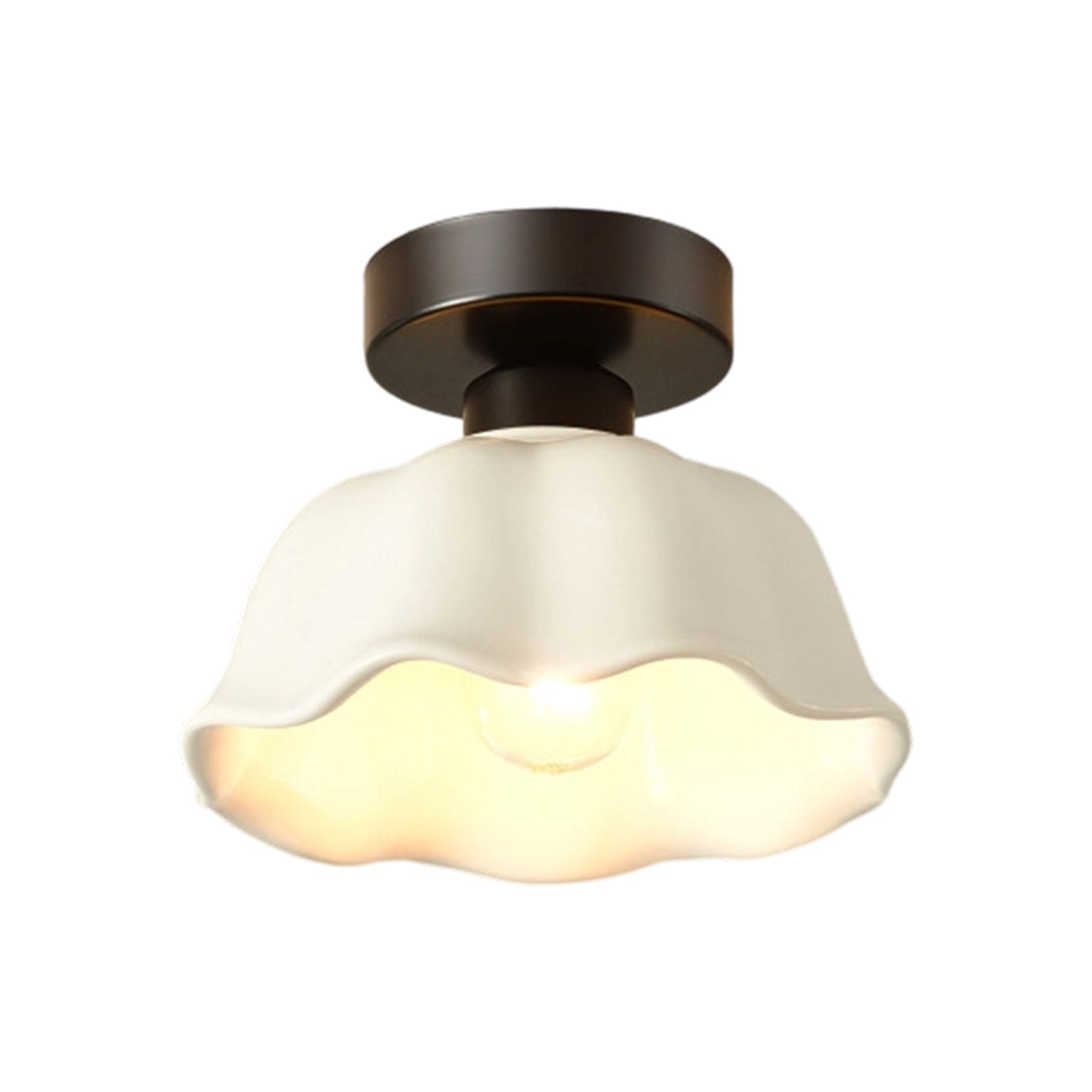 Luz de Techo de Cerámica Blanca con Diseño de Flor Escallopada Retro Minimalista de 1 Luz