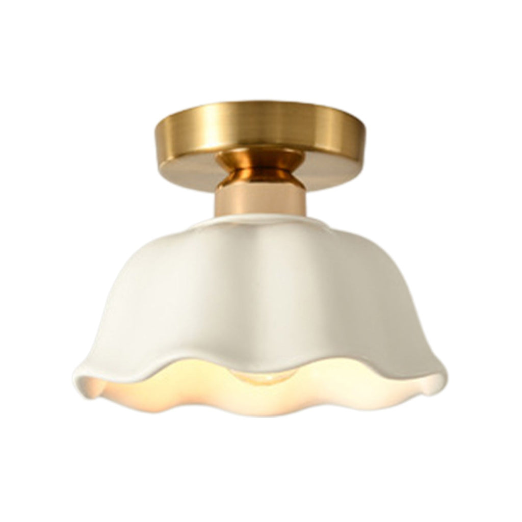 Luz de Techo de Cerámica Blanca con Diseño de Flor Escallopada Retro Minimalista de 1 Luz