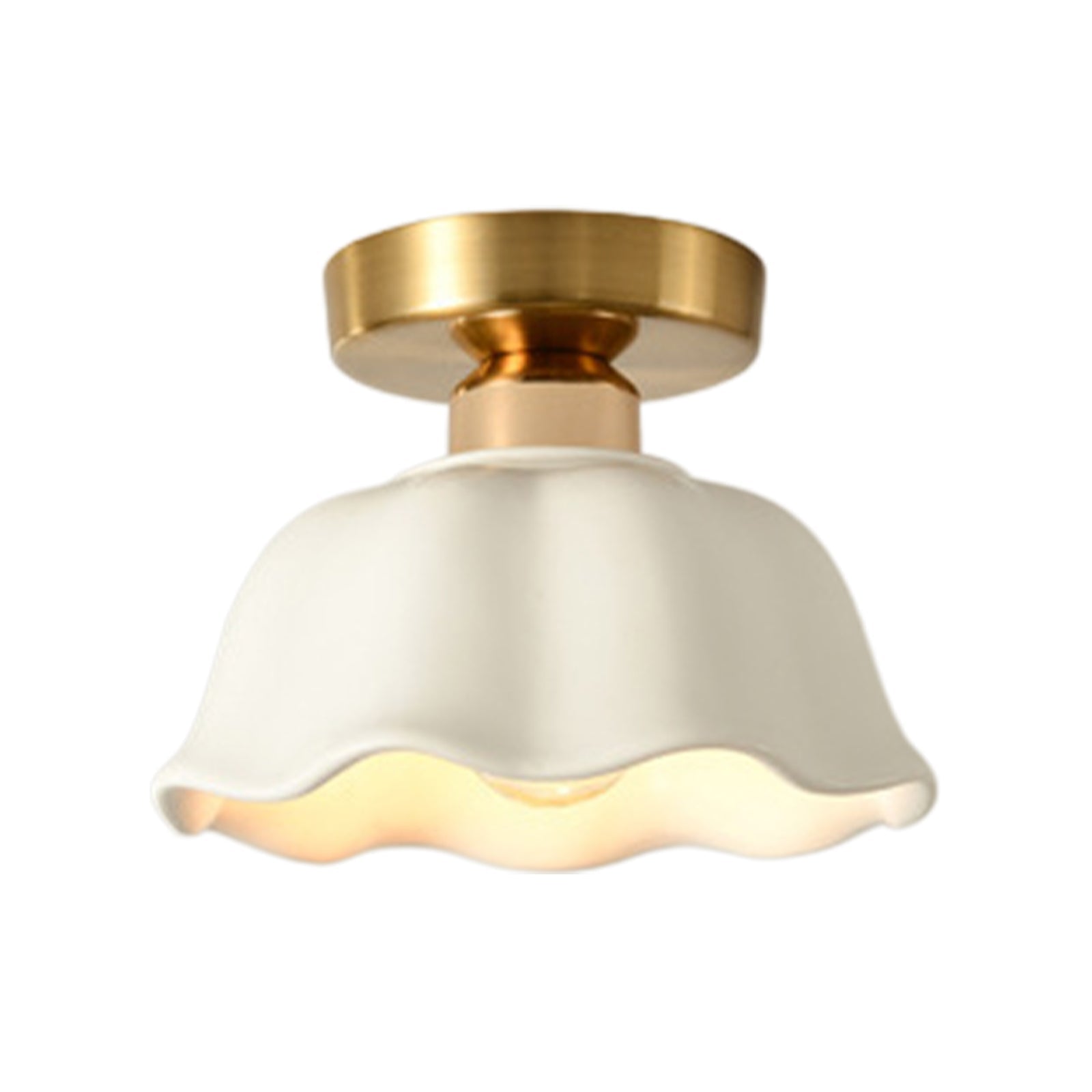 Luz de Techo de Cerámica Blanca con Diseño de Flor Escallopada Retro Minimalista de 1 Luz