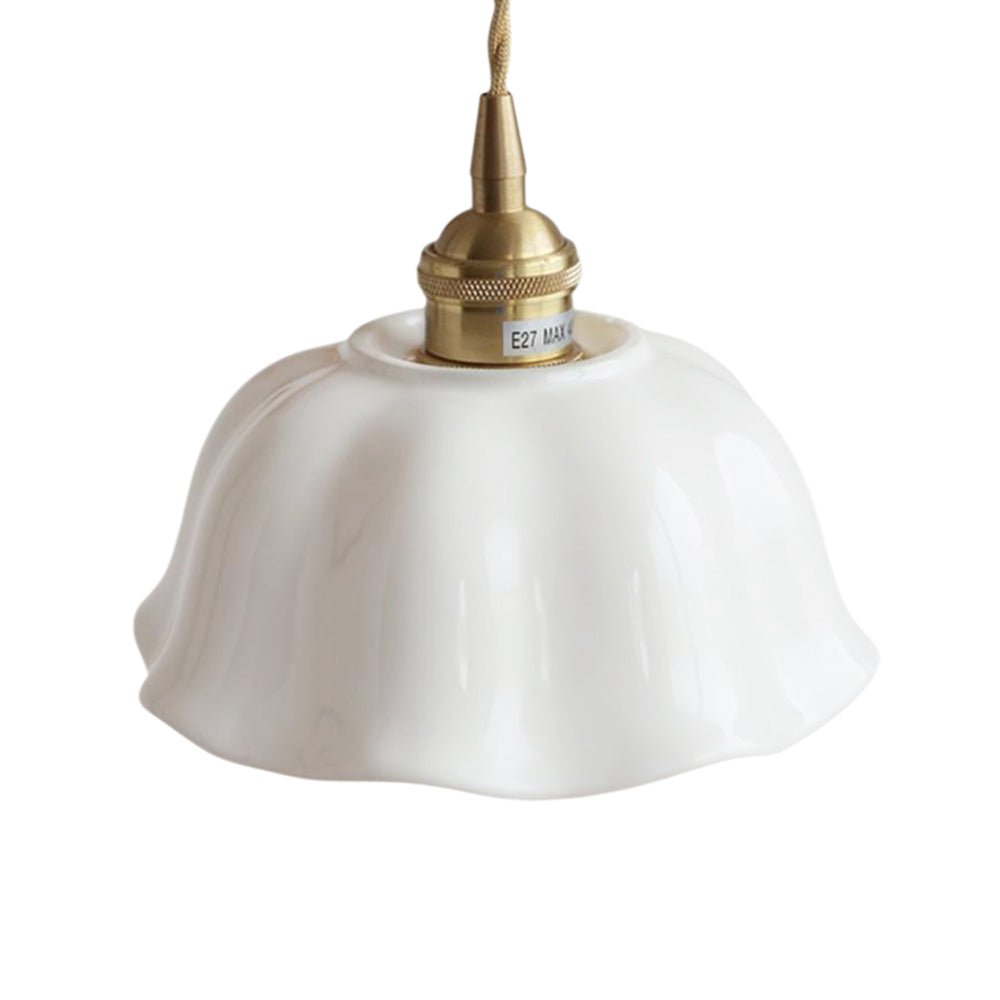 Lámpara Colgante de Cerámica Blanca con Diseño de Flor Escalonada y 1 Luz Minimalista Retro