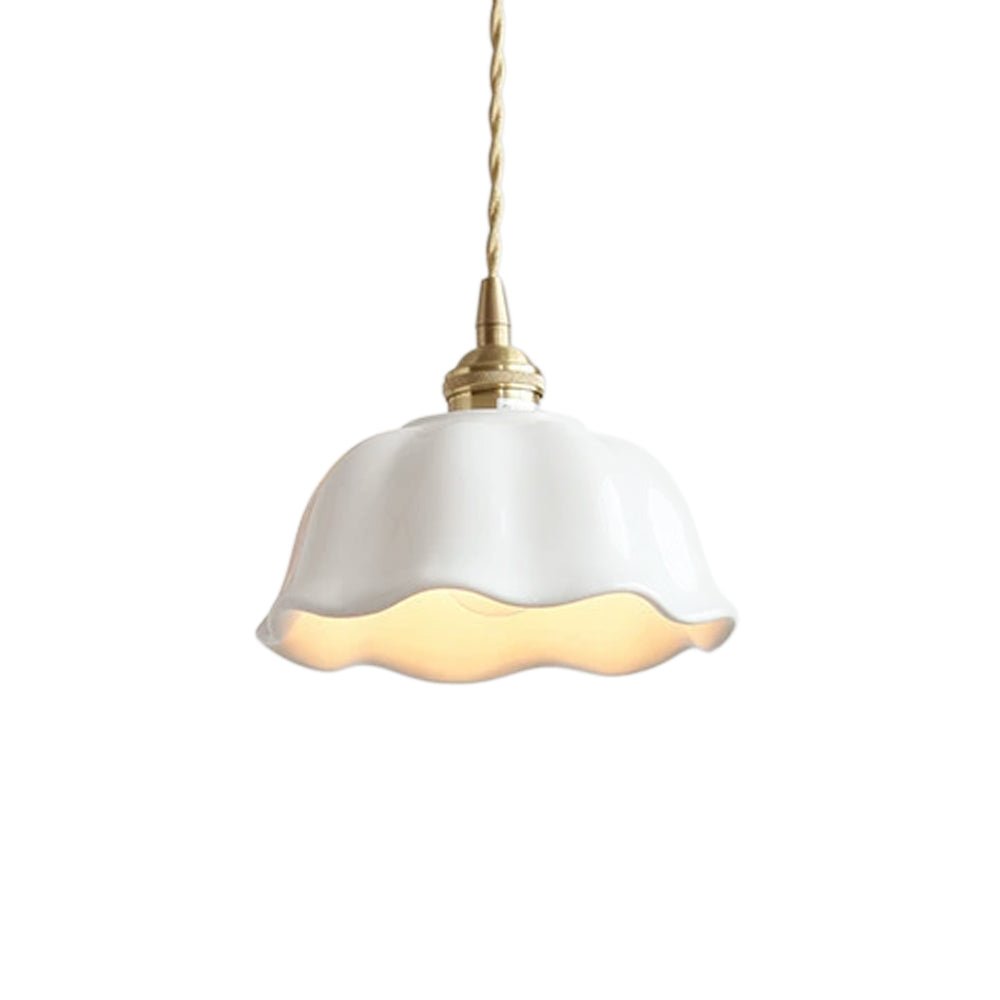 Lámpara Colgante de Cerámica Blanca con Diseño de Flor Escalonada y 1 Luz Minimalista Retro