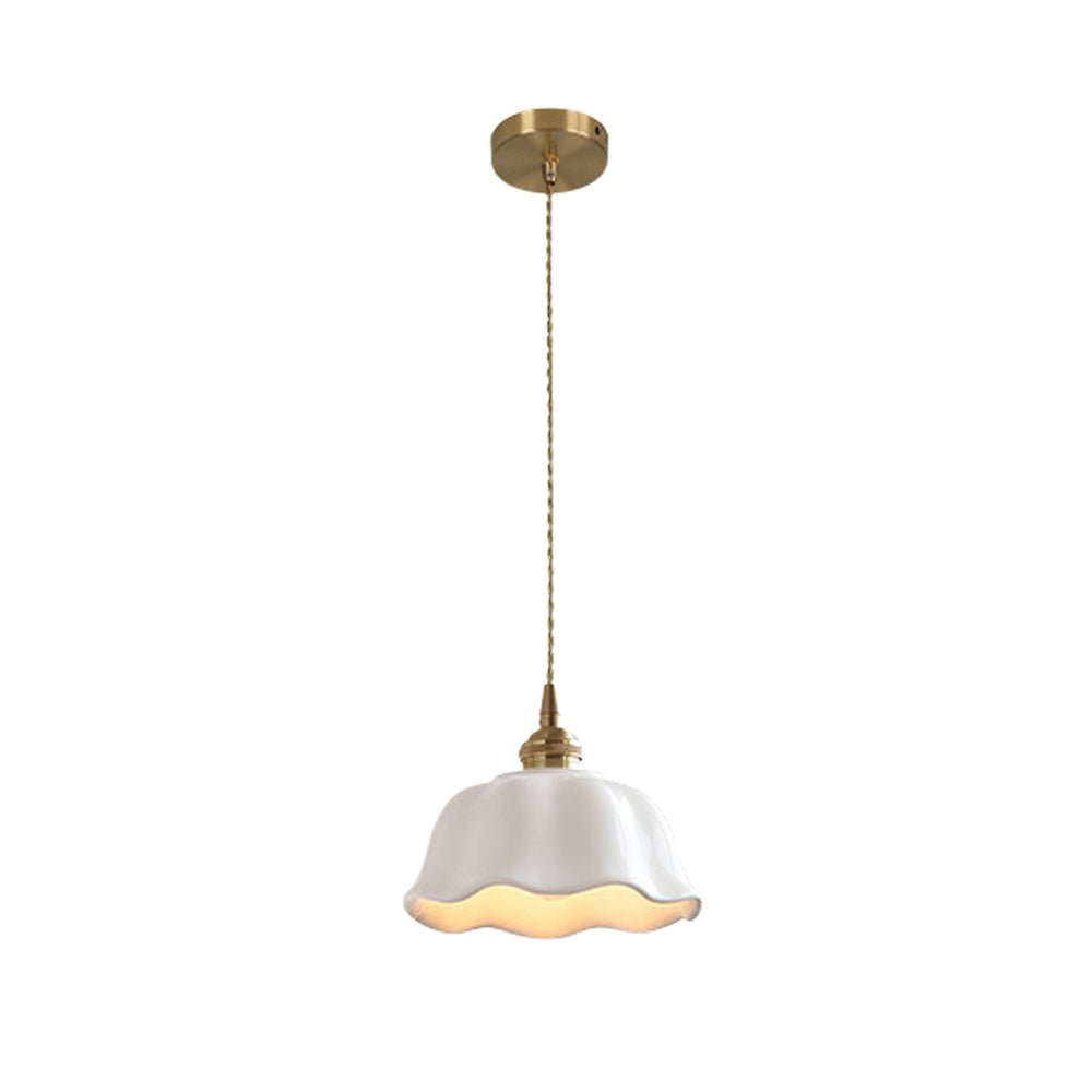 Lámpara Colgante de Cerámica Blanca con Diseño de Flor Escalonada y 1 Luz Minimalista Retro