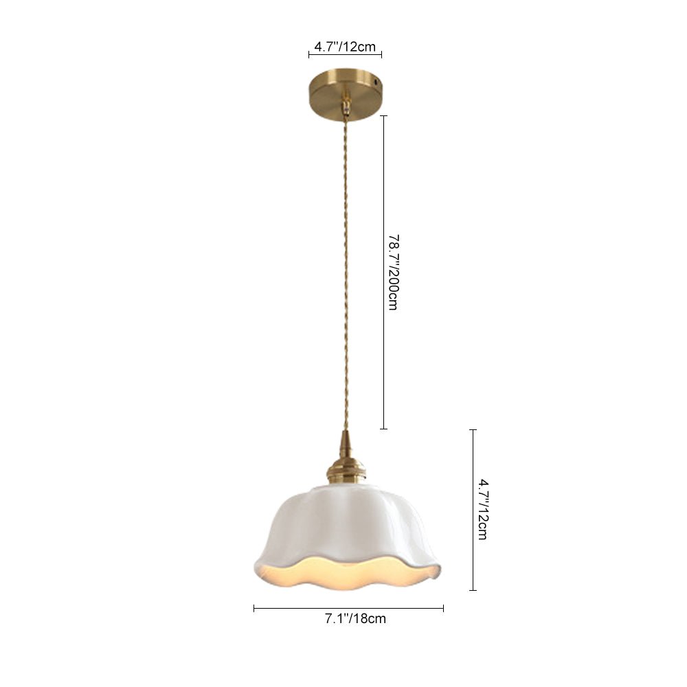 Lámpara Colgante de Cerámica Blanca con Diseño de Flor Escalonada y 1 Luz Minimalista Retro