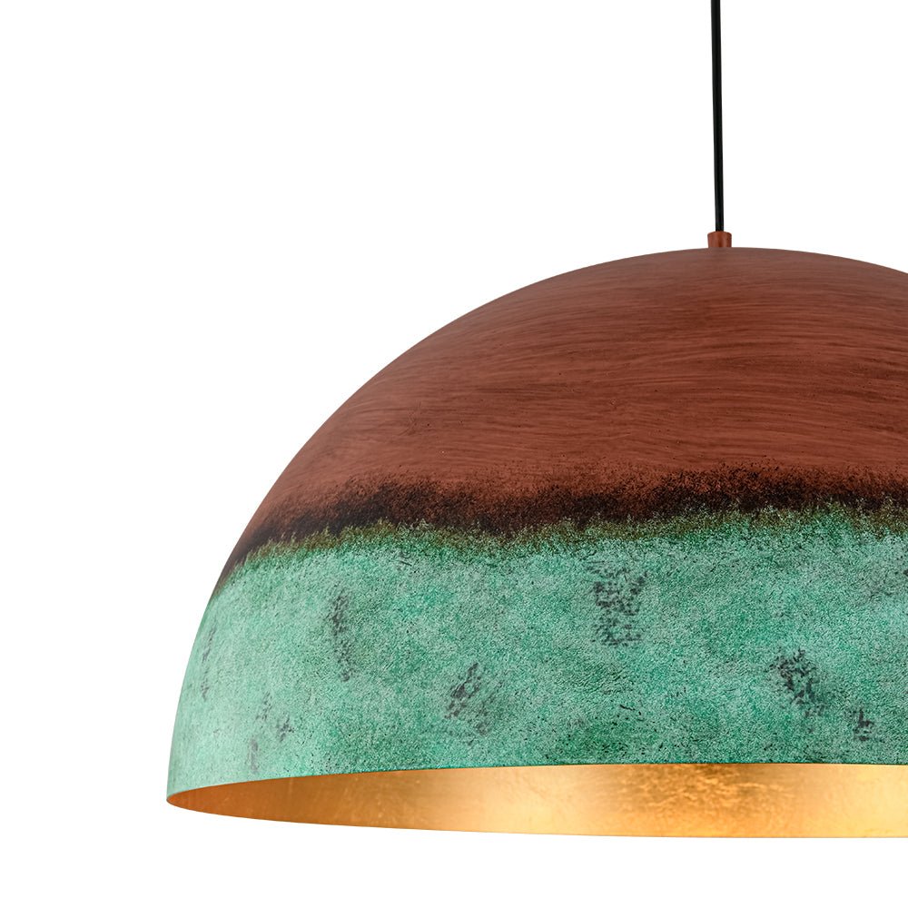 Lámpara Colgante Cúpula de Cobre y Verde Pintado, Estilo Rústico de Granja con 1 Luz