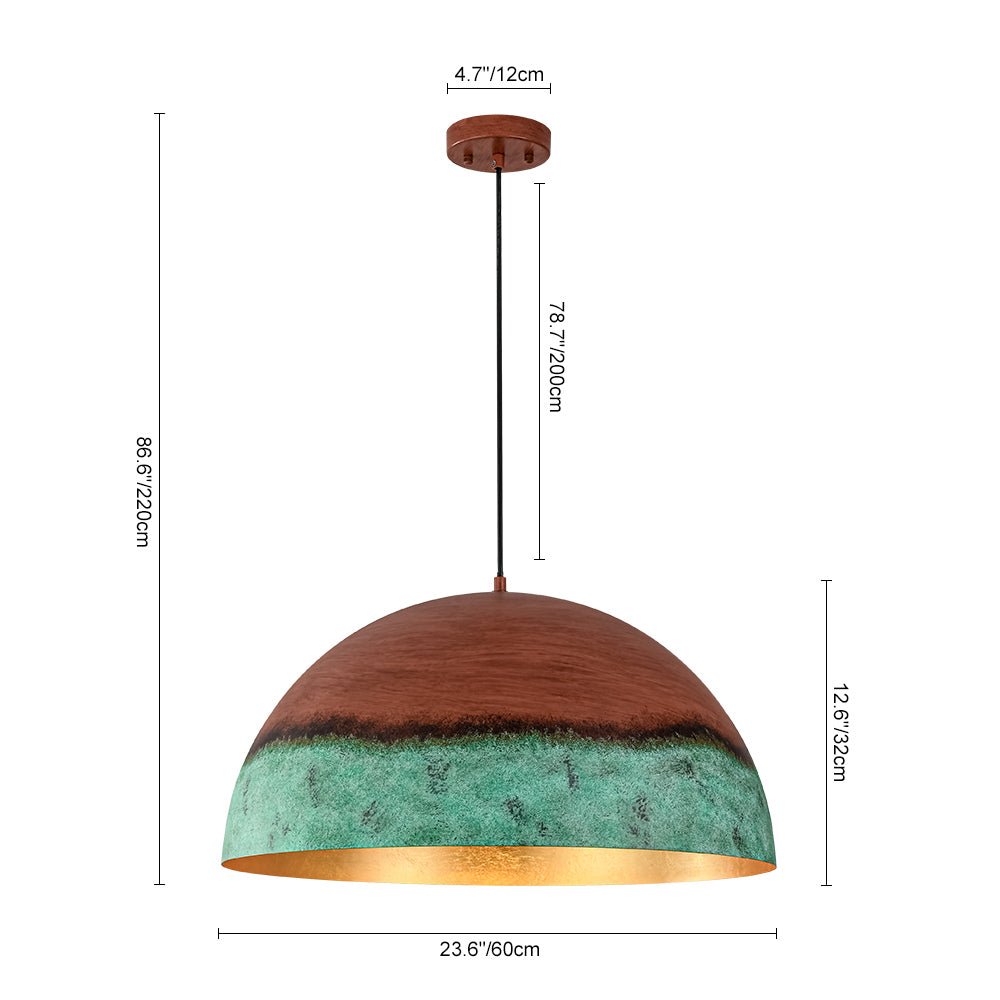 Lámpara Colgante Cúpula de Cobre y Verde Pintado, Estilo Rústico de Granja con 1 Luz