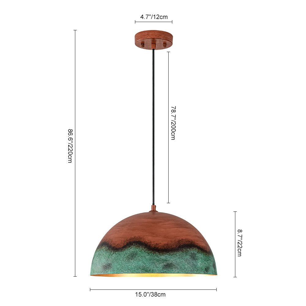 Lámpara Colgante Cúpula de Cobre y Verde Pintado, Estilo Rústico de Granja con 1 Luz