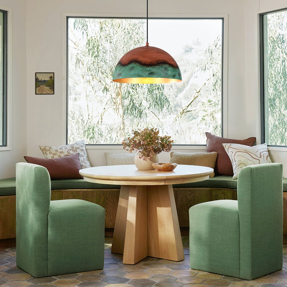 Lámpara Colgante Cúpula de Cobre y Verde Pintado, Estilo Rústico de Granja con 1 Luz