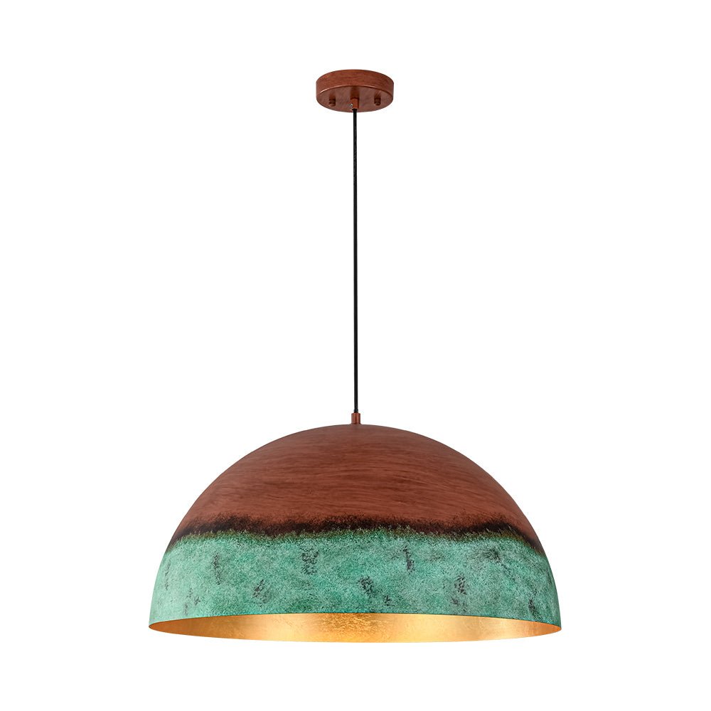 Lámpara Colgante Cúpula de Cobre y Verde Pintado, Estilo Rústico de Granja con 1 Luz