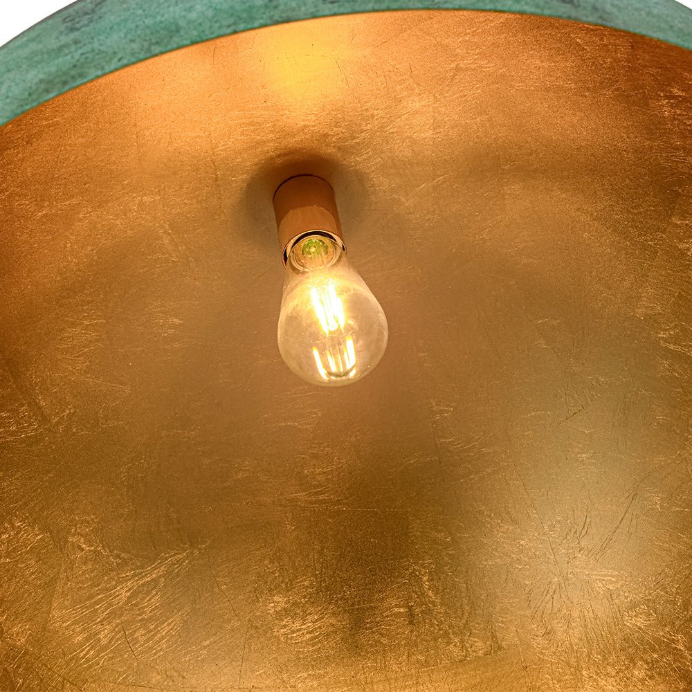Lámpara Colgante Cúpula de Cobre y Verde Pintado, Estilo Rústico de Granja con 1 Luz