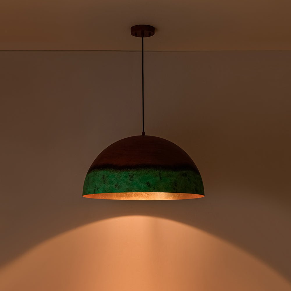 Lámpara Colgante Cúpula de Cobre y Verde Pintado, Estilo Rústico de Granja con 1 Luz