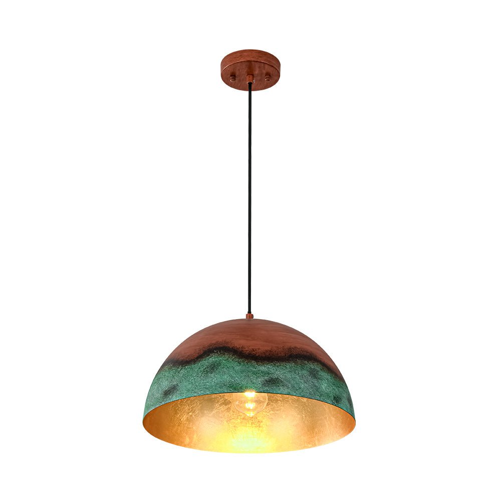 Lámpara Colgante Cúpula de Cobre y Verde Pintado, Estilo Rústico de Granja con 1 Luz
