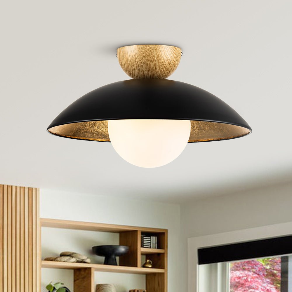 Montaje Semi Empotrado Escandinavo de 1 Luz en Hoja de Oro con Pantalla de Vidrio
