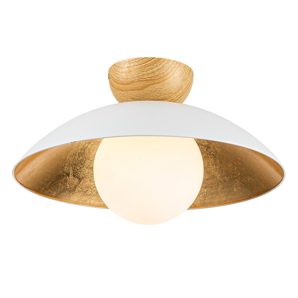 Montaje Semi Empotrado Escandinavo de 1 Luz en Hoja de Oro con Pantalla de Vidrio