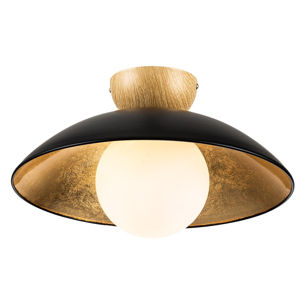 Montaje Semi Empotrado Escandinavo de 1 Luz en Hoja de Oro con Pantalla de Vidrio