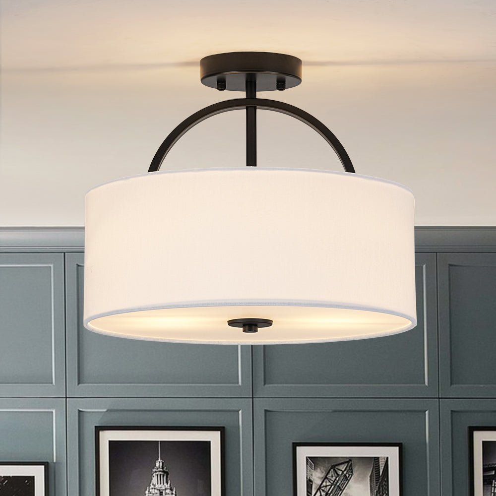 Montaje semisuspendido de tambor con pantalla de lino de 2 luces estilo escandinavo
