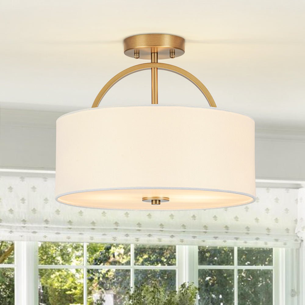 Montaje semisuspendido de tambor con pantalla de lino de 2 luces estilo escandinavo