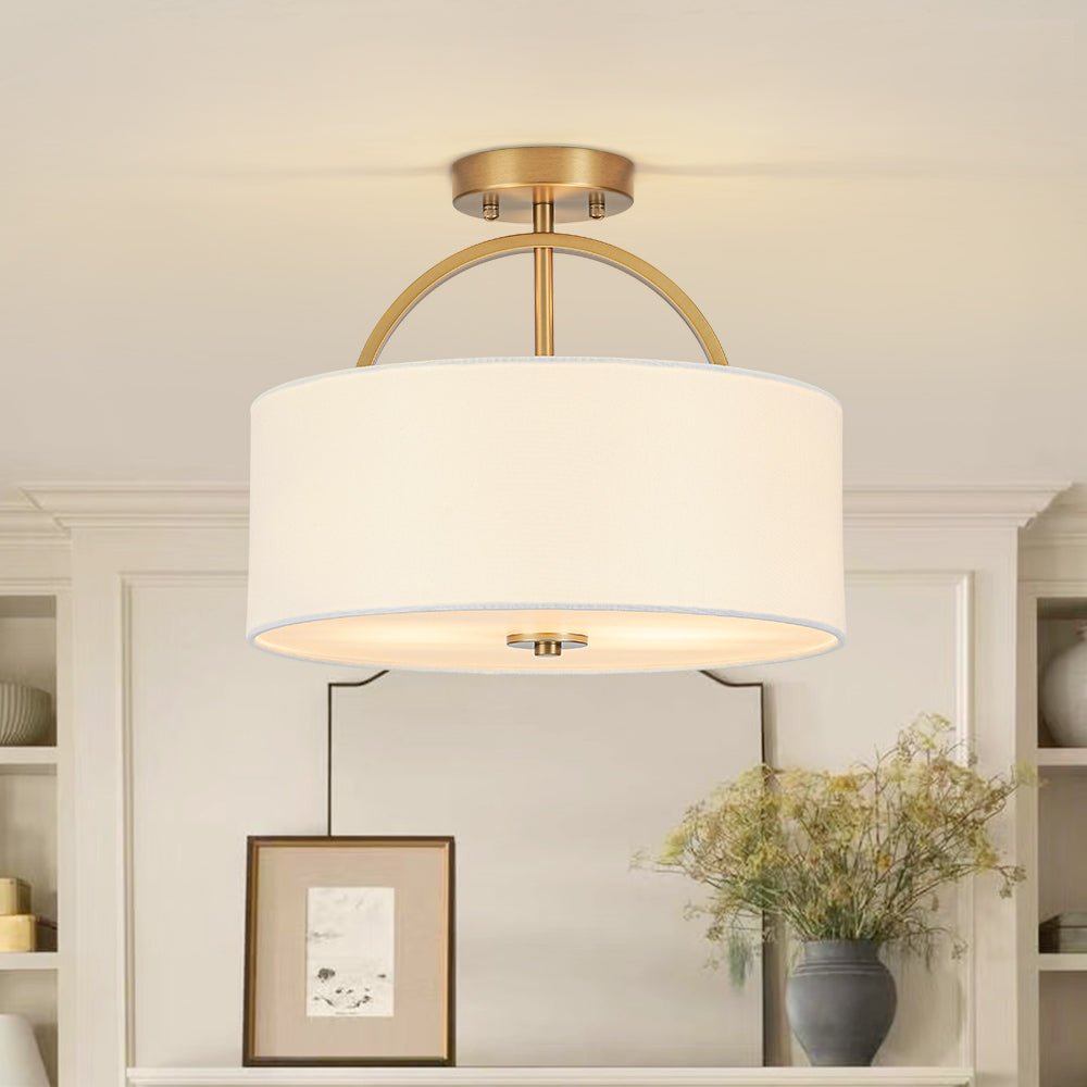 Montaje semisuspendido de tambor con pantalla de lino de 2 luces estilo escandinavo