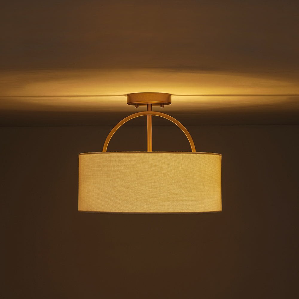 Montaje semisuspendido de tambor con pantalla de lino de 2 luces estilo escandinavo