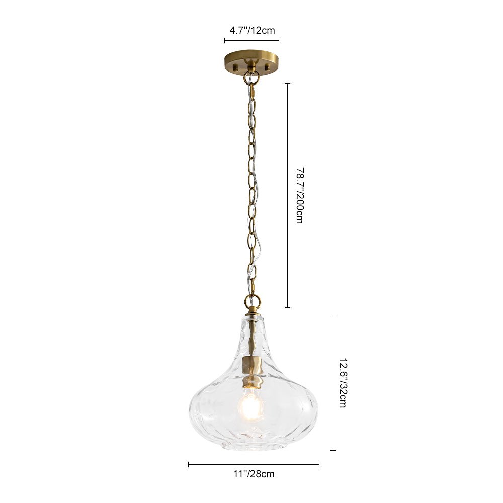 Lámpara colgante escultórica de vidrio claro martillado en forma de gota con 1 luz
