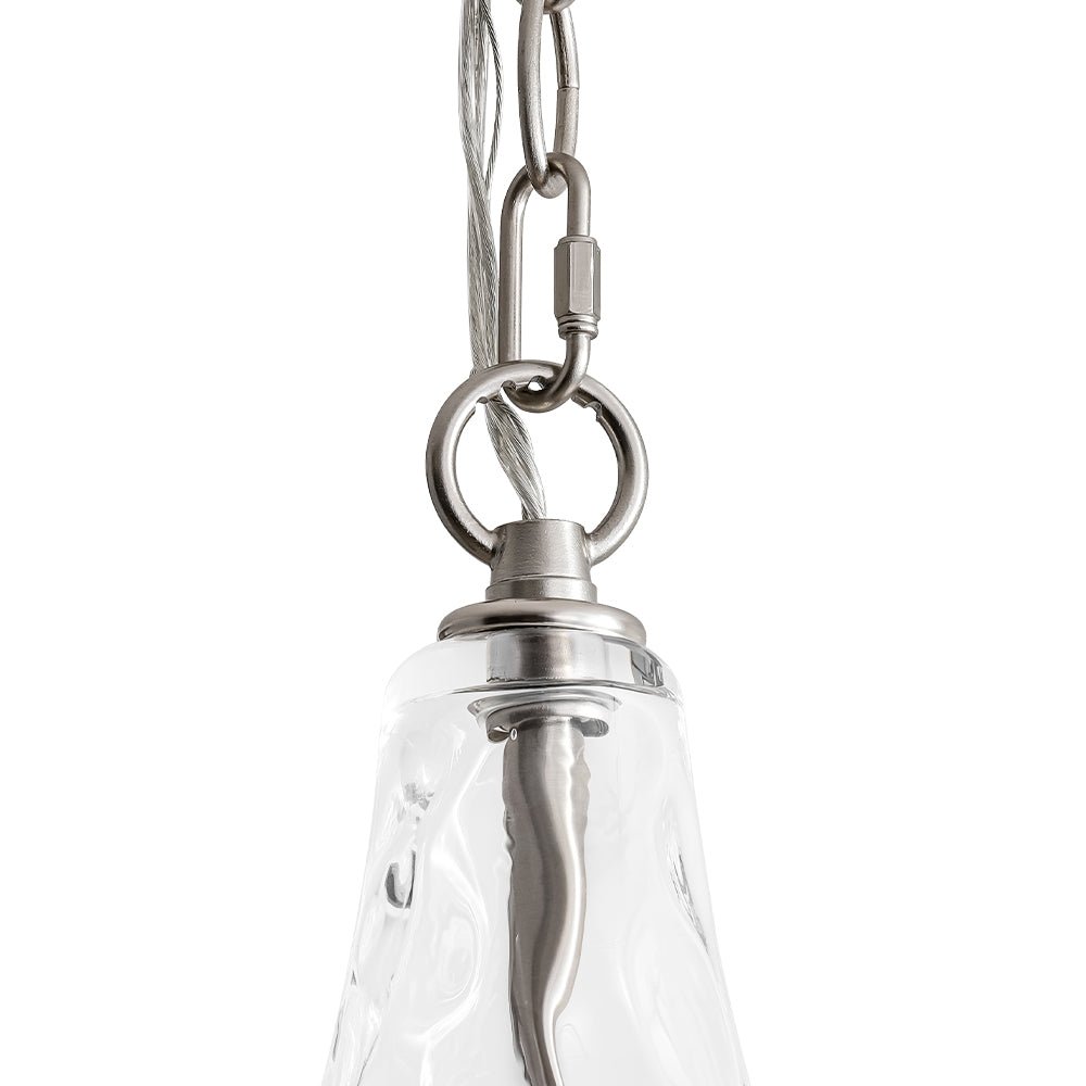 Lámpara colgante escultórica de vidrio claro martillado en forma de gota con 1 luz