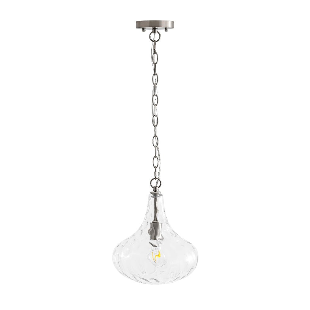 Lámpara colgante escultórica de vidrio claro martillado en forma de gota con 1 luz