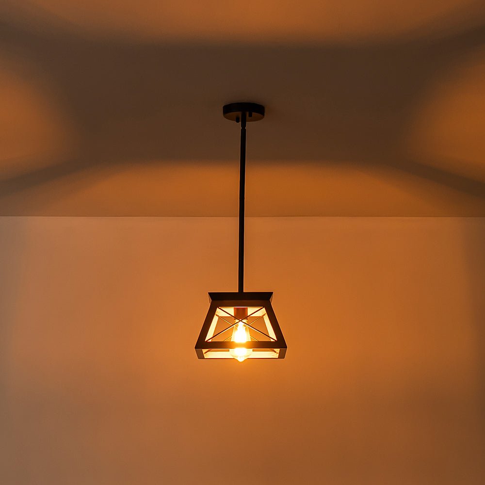 Luz Colgante Rústica Cuadrada de Una Sola Luz