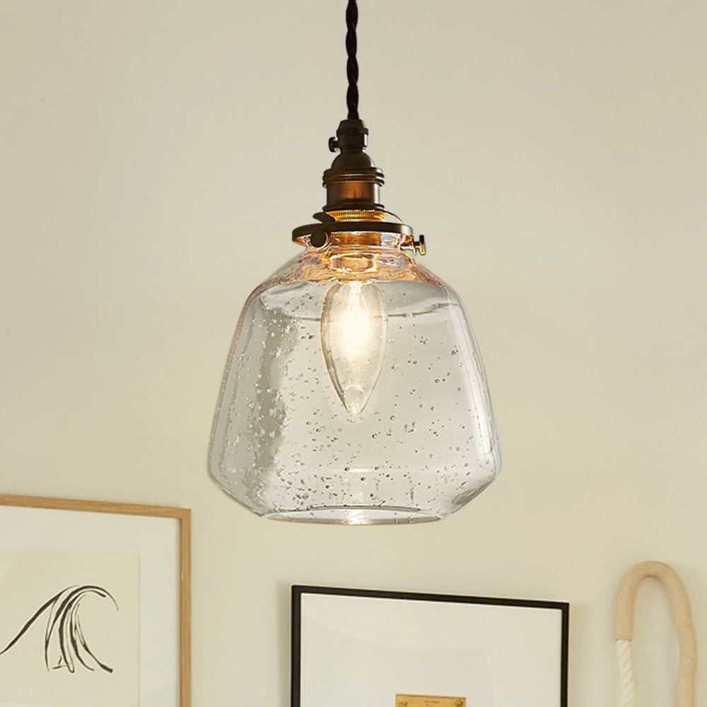 Lámpara Colgante Vintage de Vidrio Semillado en Forma de Campana con 1 Luz para Mesa Bar