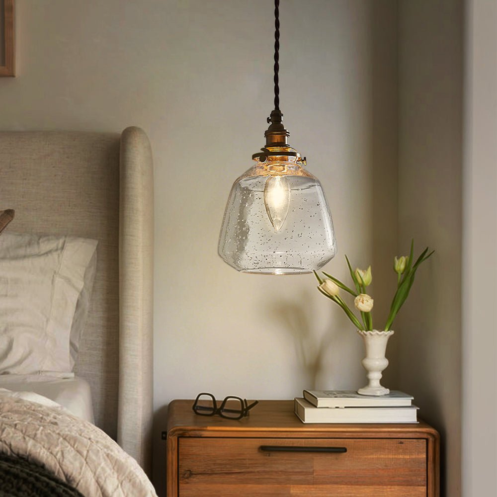 Lámpara Colgante Vintage de Vidrio Semillado en Forma de Campana con 1 Luz para Mesa Bar