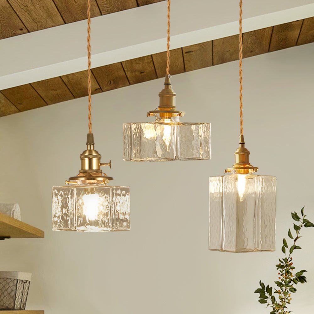 Lámpara Colgante Vintage de Vidrio de Agua Martillado con 1 Luz
