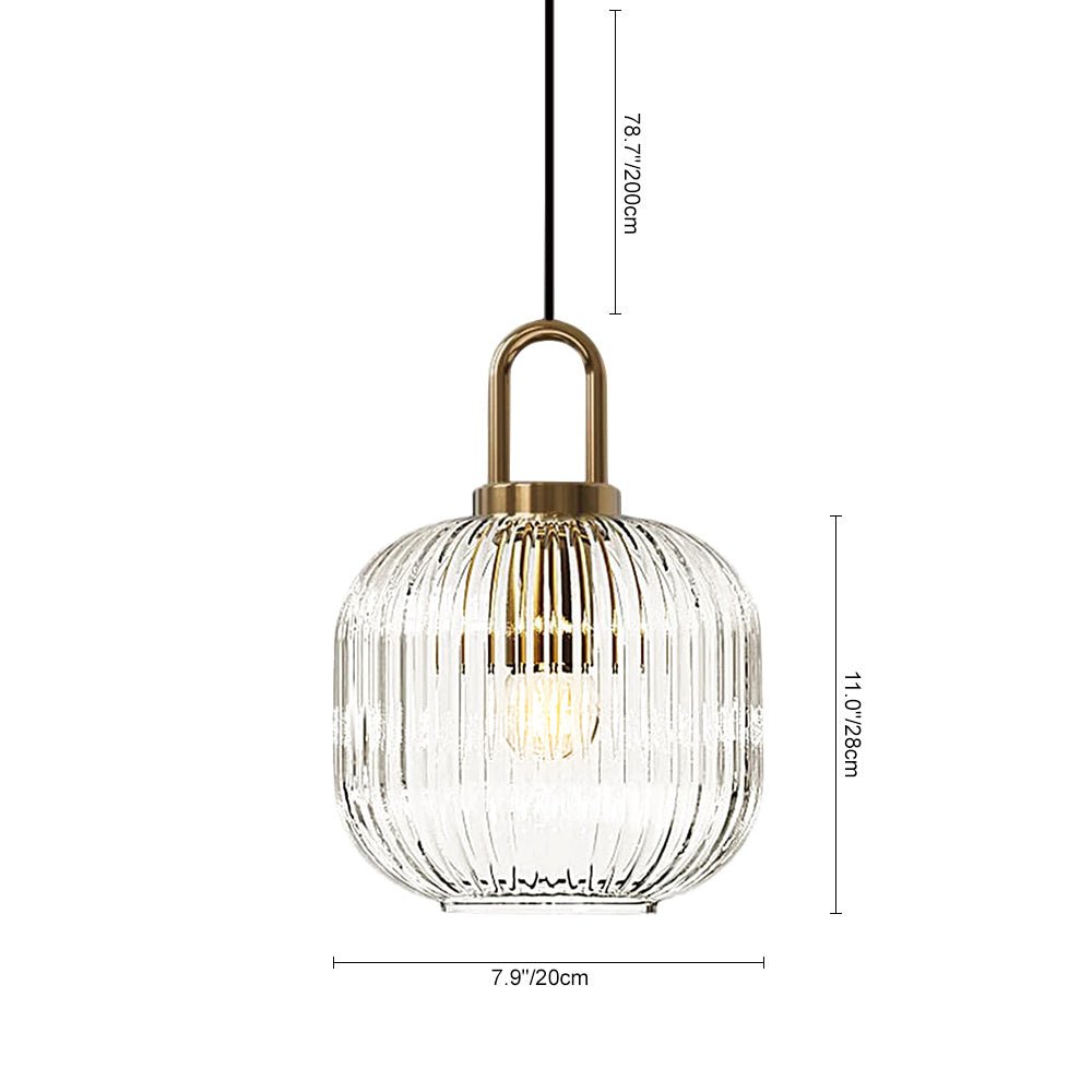 Lámpara Colgante Geométrica de Vidrio Estriado en Forma de Calabaza con 1 Luz