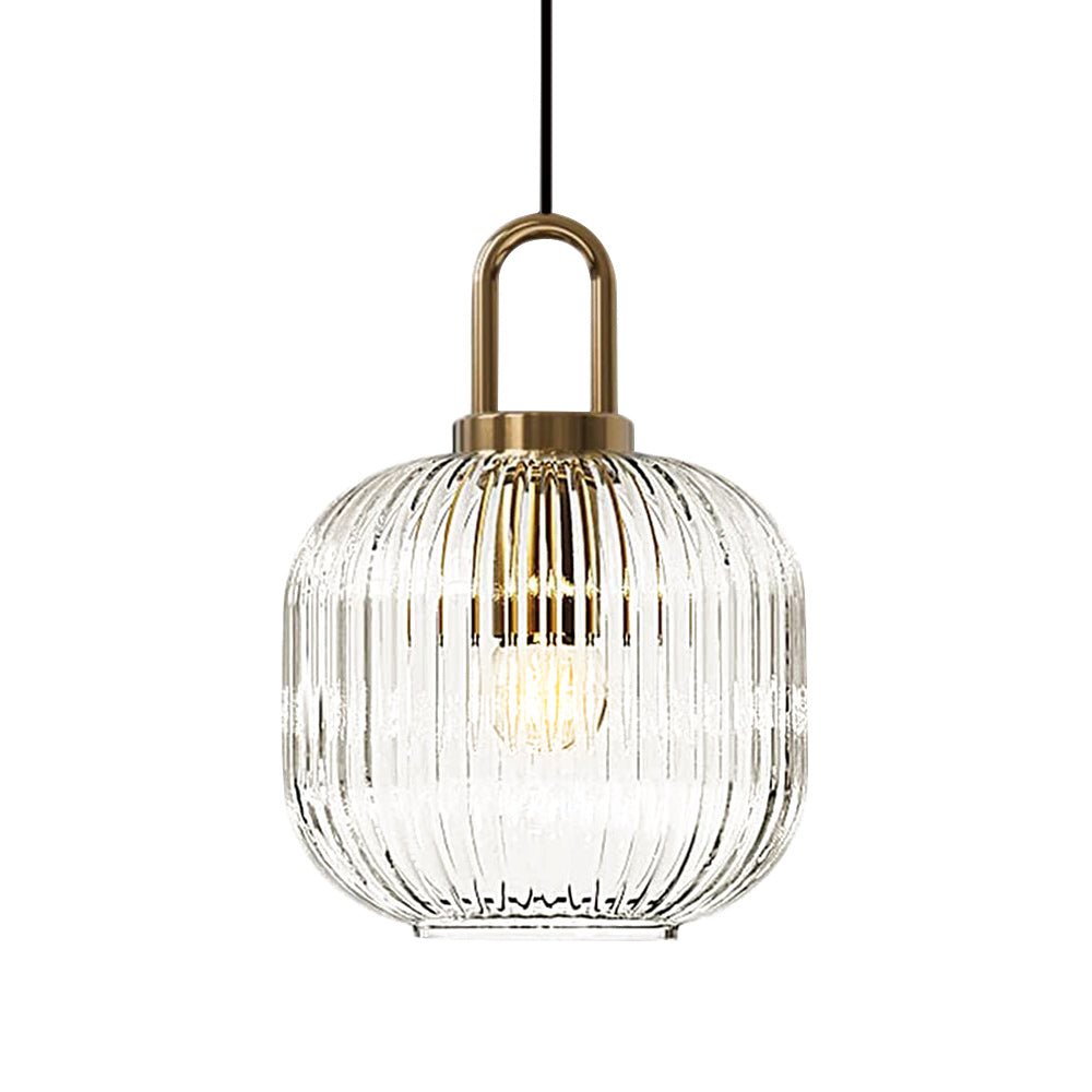 Lámpara Colgante Geométrica de Vidrio Estriado en Forma de Calabaza con 1 Luz