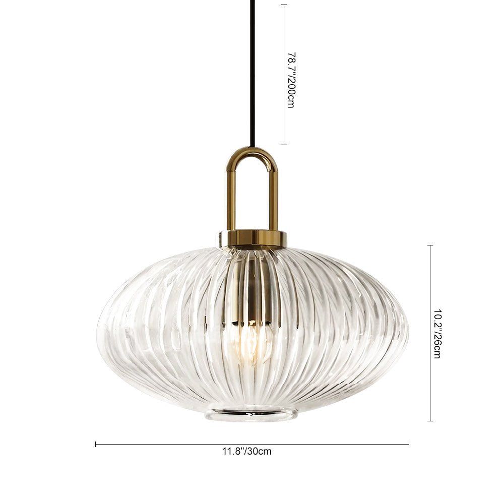 Lámpara Colgante Geométrica de Vidrio Estriado en Forma de Calabaza con 1 Luz