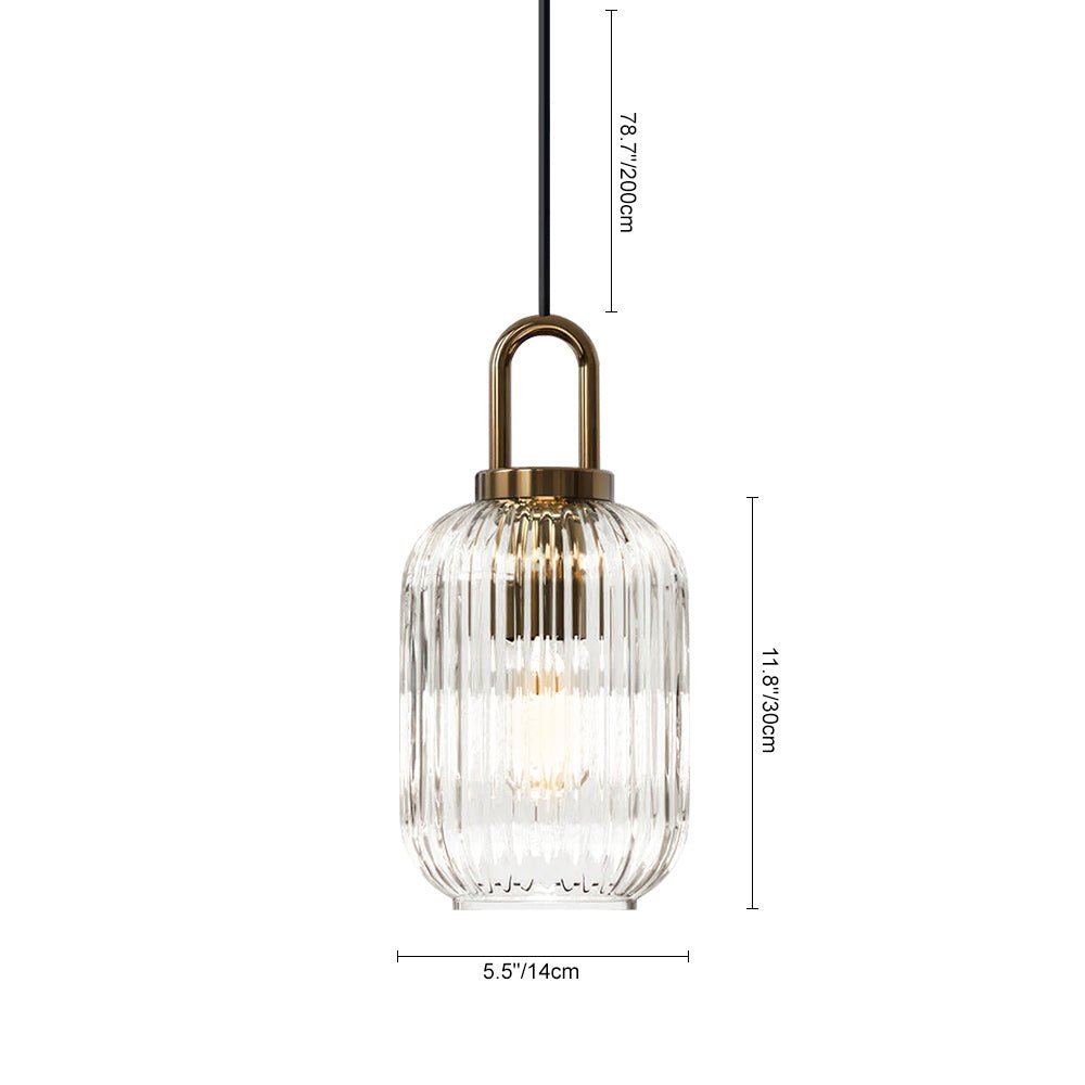 Lámpara Colgante Geométrica de Vidrio Estriado en Forma de Calabaza con 1 Luz