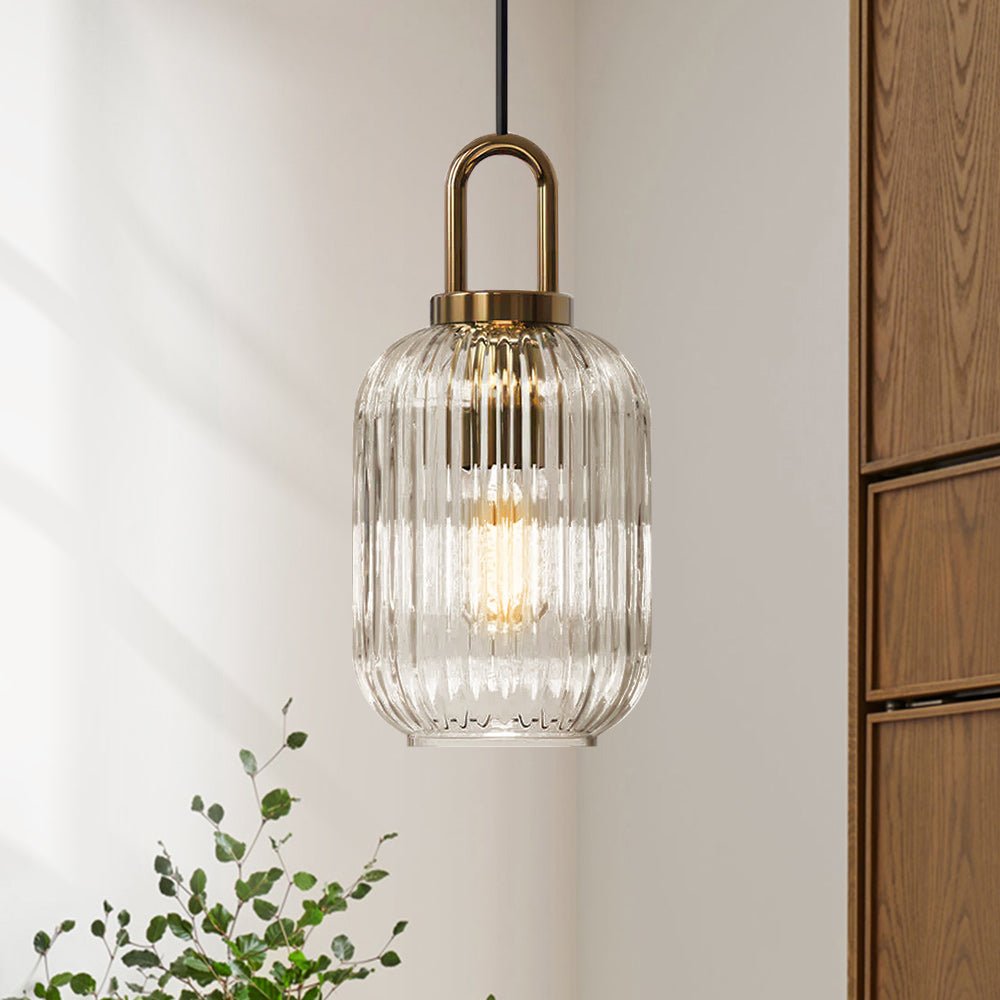 Lámpara Colgante Geométrica de Vidrio Estriado en Forma de Calabaza con 1 Luz