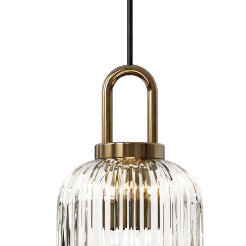 Lámpara Colgante Geométrica de Vidrio Estriado en Forma de Calabaza con 1 Luz