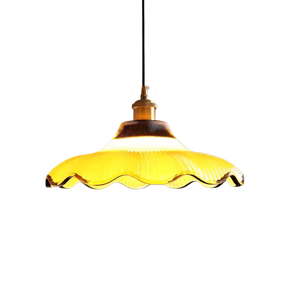 Lámpara colgante vintage de vidrio estriado en dos tonos con forma de flor y 1 luz
