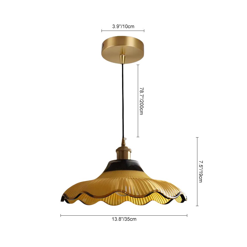Lámpara colgante vintage de vidrio estriado en dos tonos con forma de flor y 1 luz
