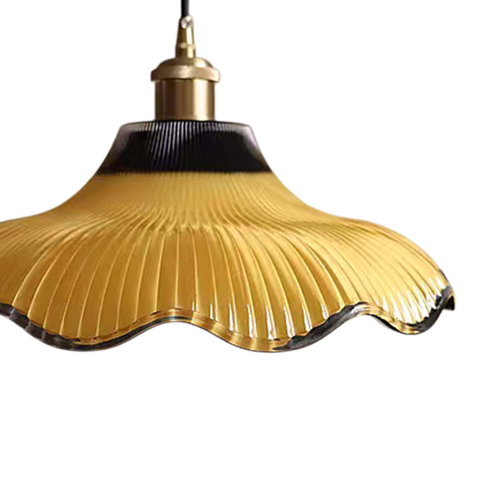 Lámpara colgante vintage de vidrio estriado en dos tonos con forma de flor y 1 luz