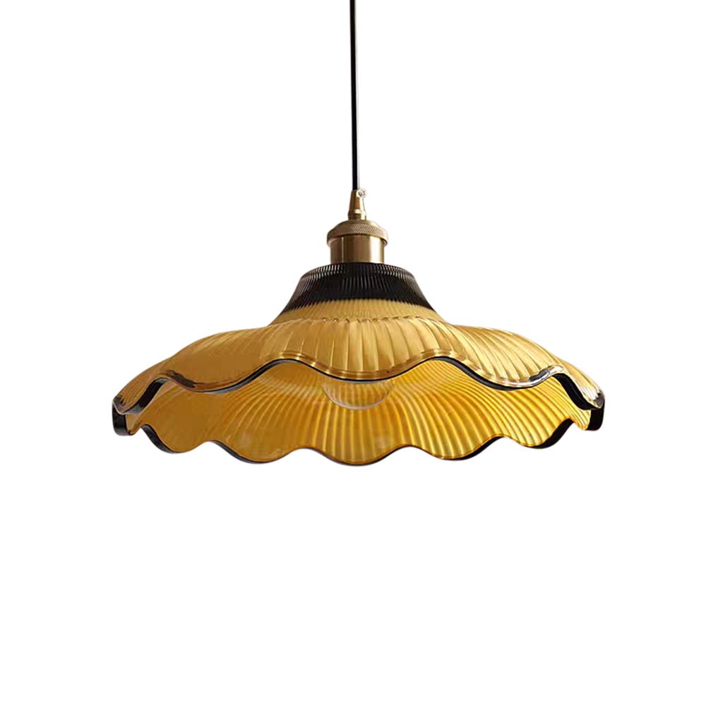 Lámpara colgante vintage de vidrio estriado en dos tonos con forma de flor y 1 luz