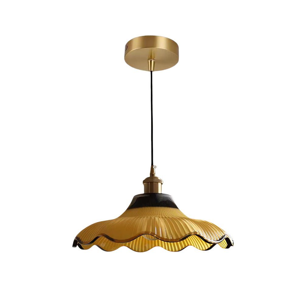 Lámpara colgante vintage de vidrio estriado en dos tonos con forma de flor y 1 luz