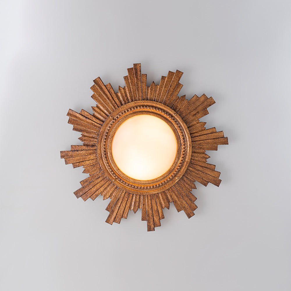 Montaje de Techo Flush Vintage de 2 Luces con Pantalla de Resina en Diseño de Sol