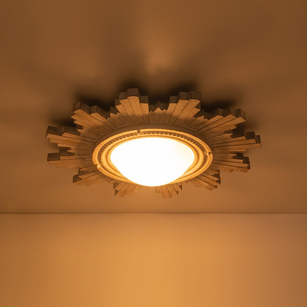 Montaje de Techo Flush Vintage de 2 Luces con Pantalla de Resina en Diseño de Sol