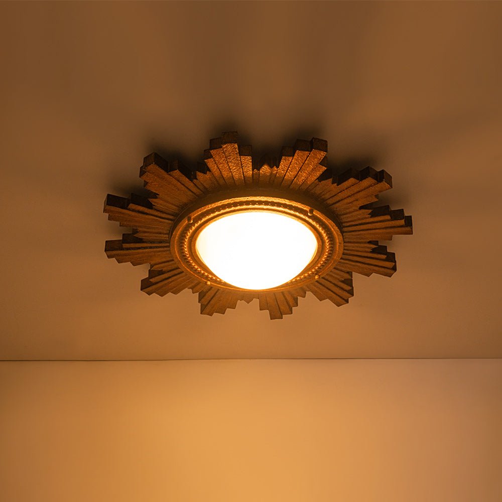 Montaje de Techo Flush Vintage de 2 Luces con Pantalla de Resina en Diseño de Sol