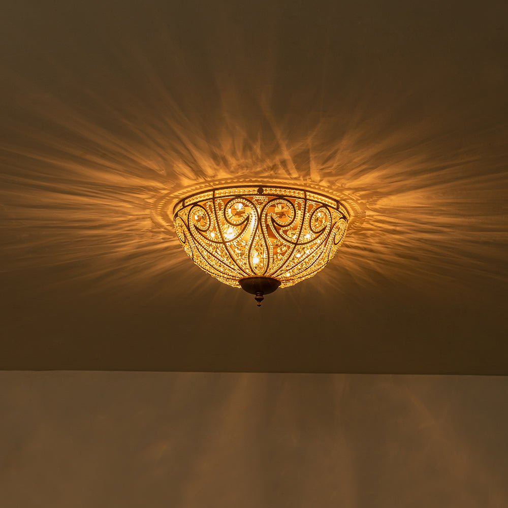 Luz de Techo de Cristal Vintage de 3 Luces en Forma de Tazón