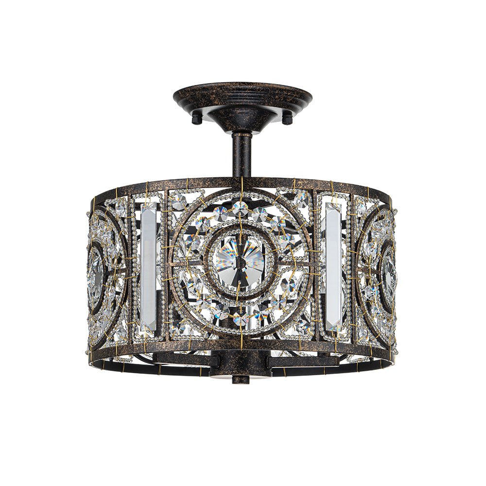 Luz de Techo Semi Drum Vintage de 3 Luces con Acento de Cristal