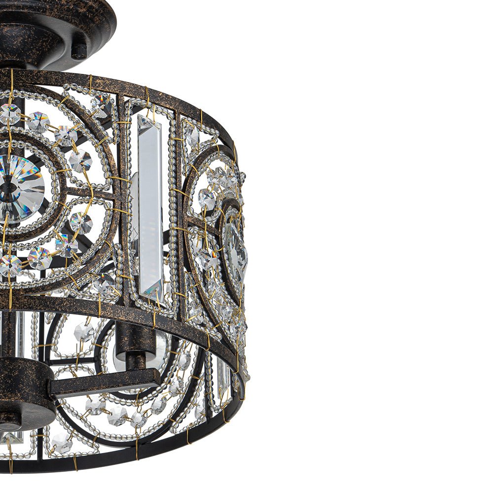 Luz de Techo Semi Drum Vintage de 3 Luces con Acento de Cristal
