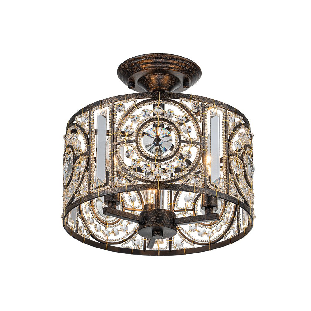 Luz de Techo Semi Drum Vintage de 3 Luces con Acento de Cristal