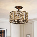 Luz de Techo Semi Drum Vintage de 3 Luces con Acento de Cristal